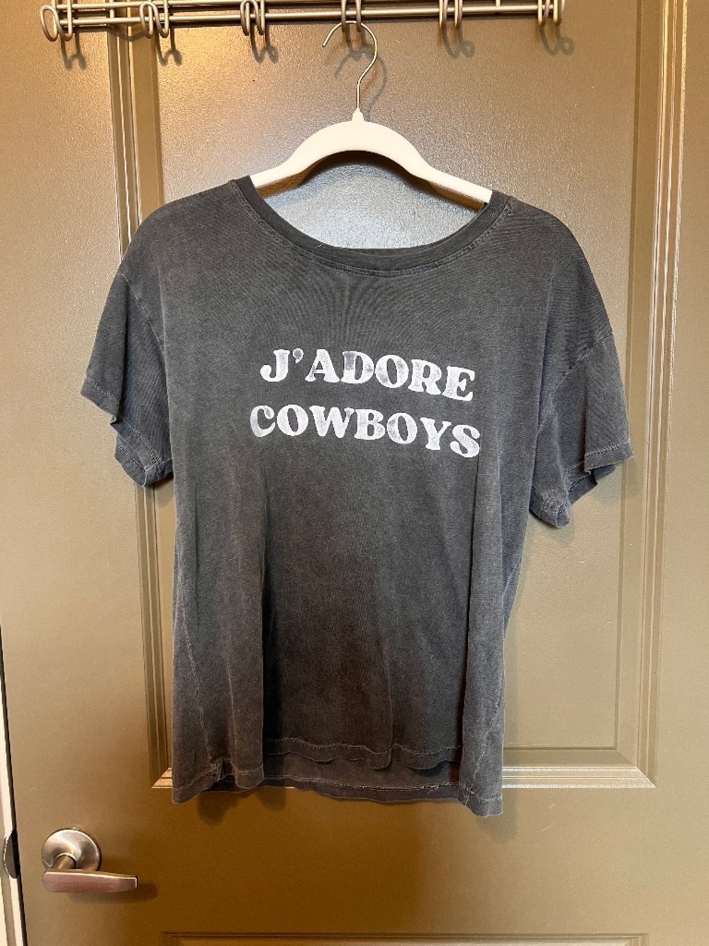 "J'Adore Cowboys" Graphic Tee – Mineral Wash Black Western T-Shirt
